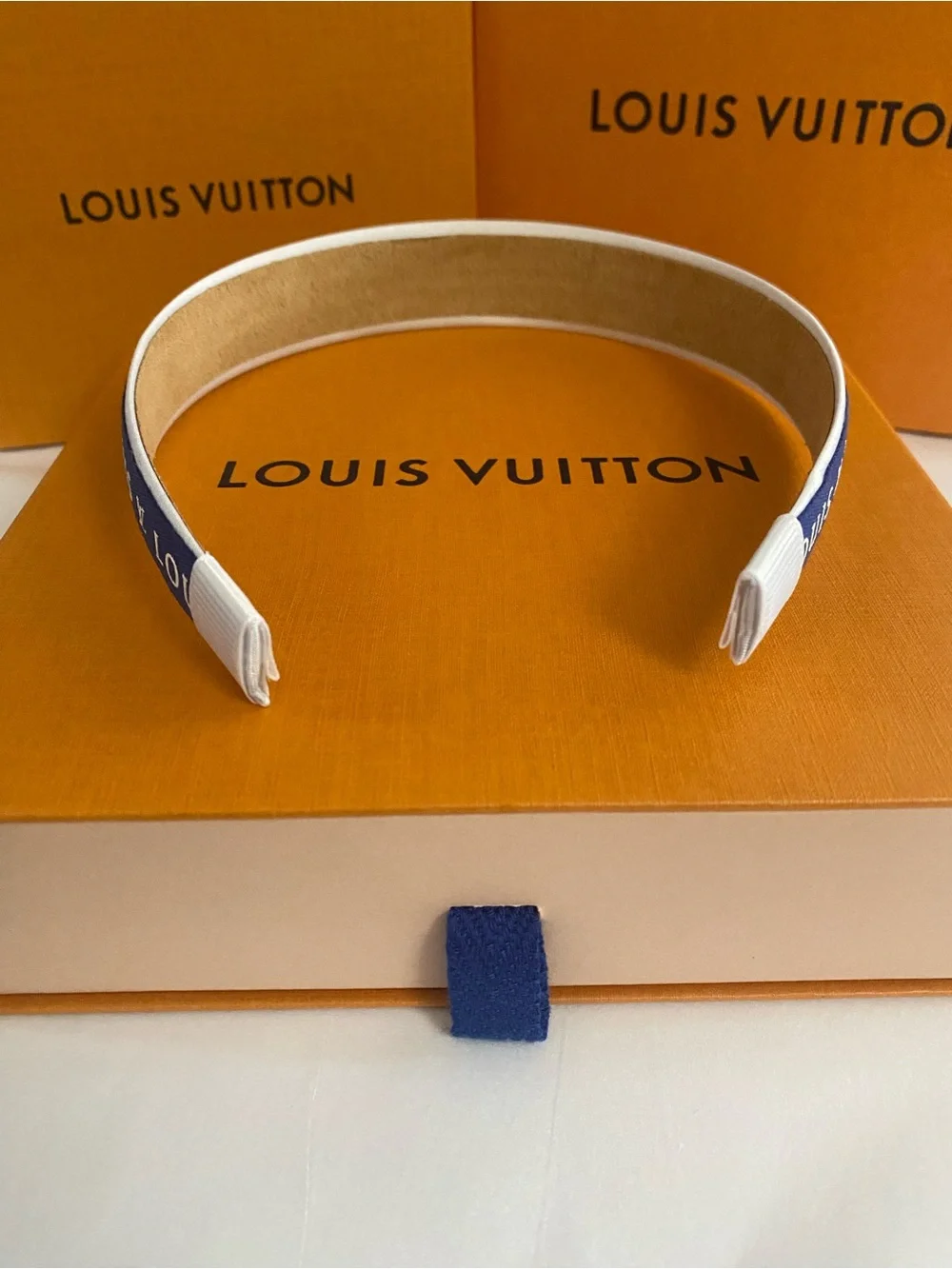 Louis Vuitton Ribbon Navy & White Logo Headband